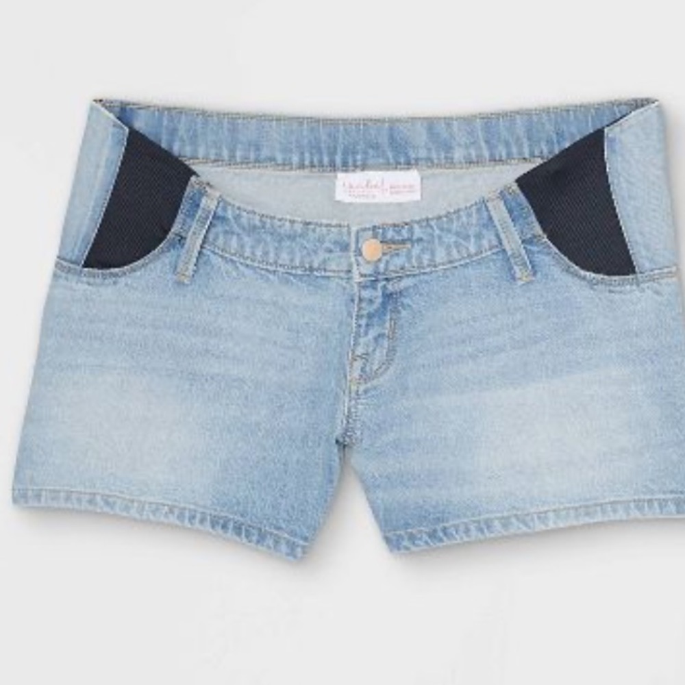 Side Panel Midi faded blue Maternity Jean Shorts - Isabel Maternity 4” inseam